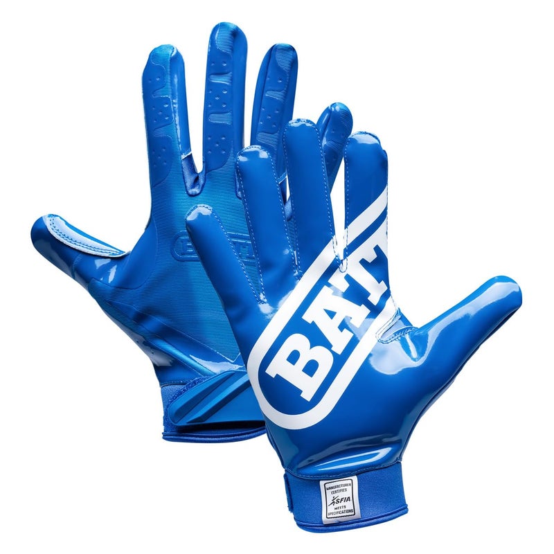 Battle Sports Double Threat Wide Receiver Football Gloves with Ultra Stick Tacky Grip Palm, Secure Fit Breathable Material & Superior Ball Control - Blue, Youth Medium - Image 1